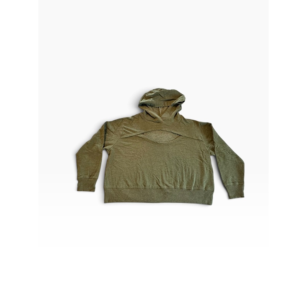 Urban Rebel Hoodie Womens 1X Olive Green Cutout Chest Pullover EUC